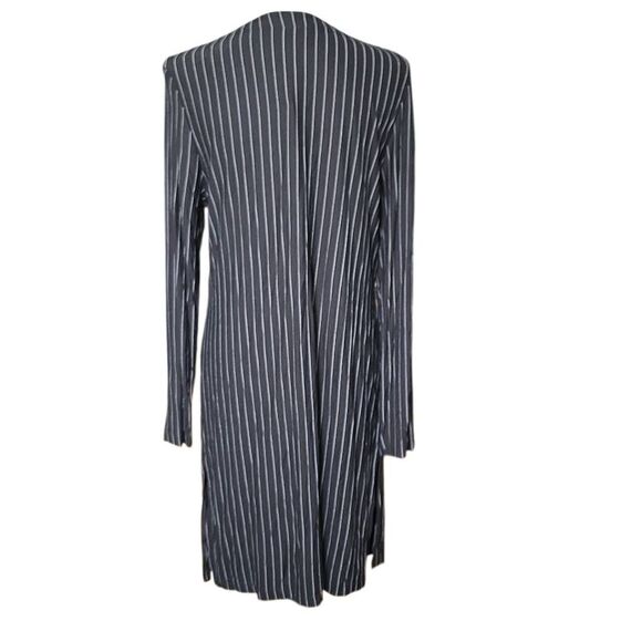 APNY Women's Size Large Black White Pinstripe Sot Knit Button Down Cardigan - Picture 2 of 6